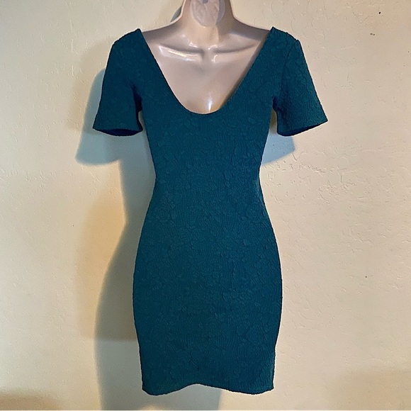 Forever 21 Teal Blue Rose Pattern Embroidered Lace Bodycon Mini Dress Nwt Size S - Picture 7 of 13